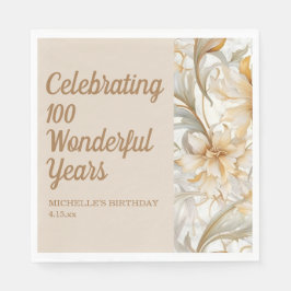 金色の花の100歳の誕生日 スタンダードランチョンナプキン