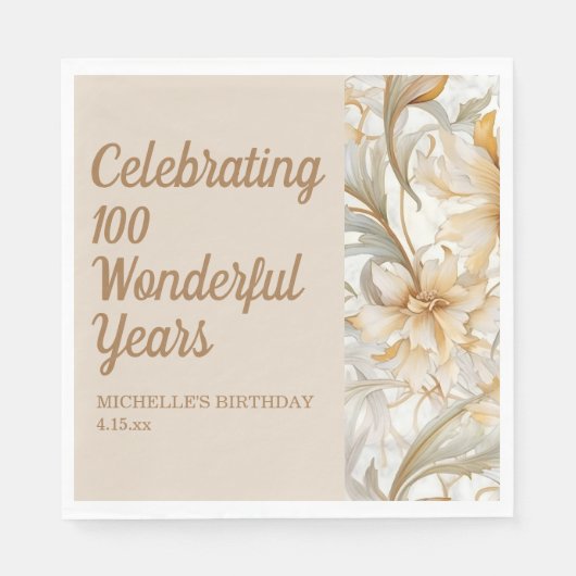 金色の花の100歳の誕生日  スタンダードランチョンナプキン (正面)