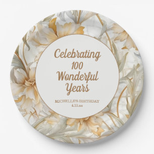 金色の花の100歳の誕生日  ペーパープレート