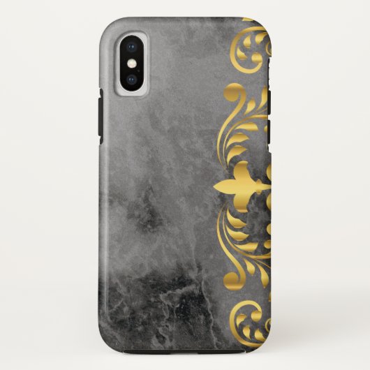 金色の花柄が入った黒大理石 Case-Mate iPhoneケース (裏面)