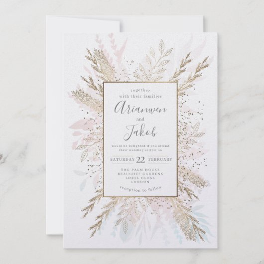 金色の草原の色、水色と箔のヒント シーズンカード (正面)