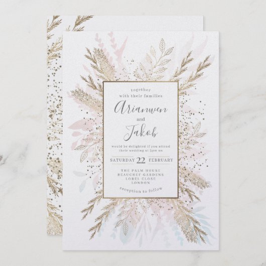 金色の草原の色、水色と箔のヒント シーズンカード (正面/裏面)