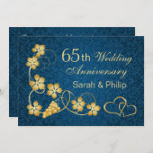 金色の葉とハートのマーク 65周年 招待状 (正面/裏面)