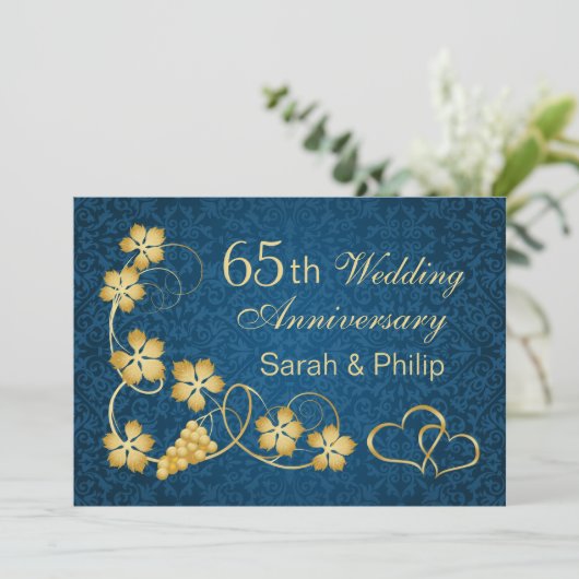 金色の葉とハートの模様 65周年記念 招待状 (スタンド正面)