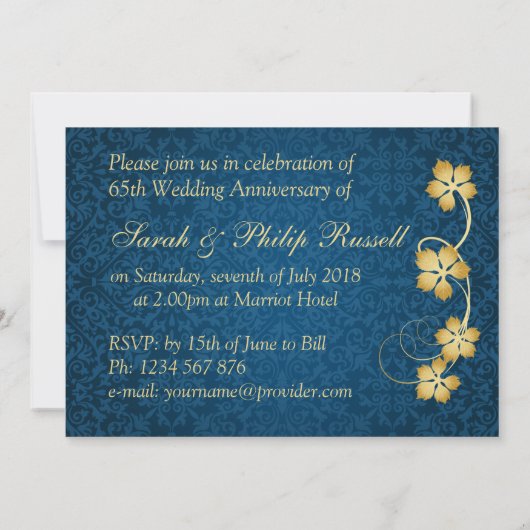 金色の葉とハートの模様 65周年記念 招待状 (裏面)