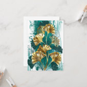 金色の葉の付いた枝 イチョウ カード (正面/裏面インサイチュ)