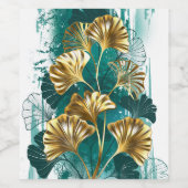 金色の葉の付いた枝 イチョウ ワインラベル (シングルラベル)