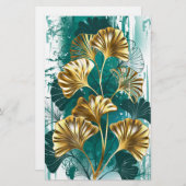 金色の葉の付いた枝 イチョウ 便箋 (正面/裏面)