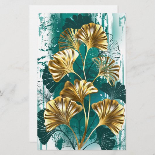 金色の葉の付いた枝 イチョウ 便箋 (正面/裏面)