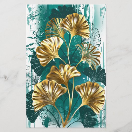 金色の葉の付いた枝 イチョウ 便箋 (正面)