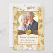 金色の葉、ハート 50周年 結婚記念日 招待状 (正面)