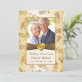 金色の葉、ハート 50周年 結婚記念日 招待状 (スタンド正面)