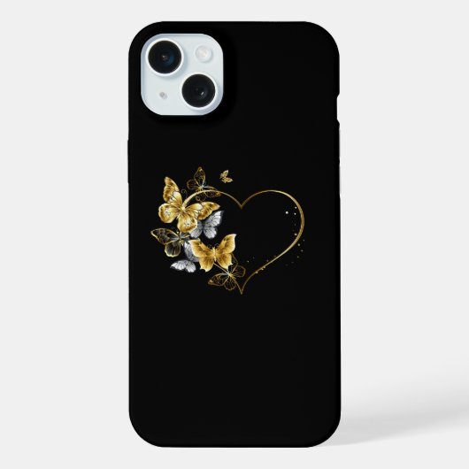 金色の蝶が舞うハート iPhoneケース (裏面)