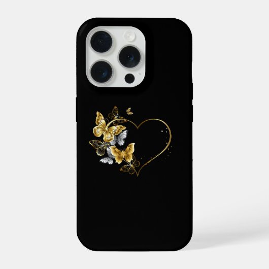 金色の蝶が舞うハート iPhoneケース (裏面)