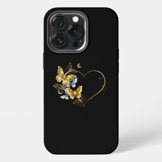 金色の蝶が舞うハート iPhoneケース (裏面)