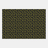 金色の蝶で黒い ラッピングペーパーシート (正面)