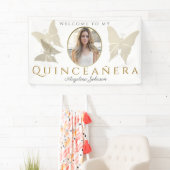 金色の蝶のフォトウェルカム quinceanera 横断幕 (インサイチュ)