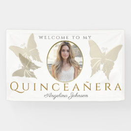 金色の蝶のフォトウェルカム quinceanera 横断幕