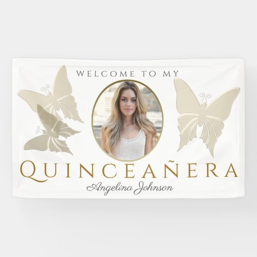 金色の蝶のフォトウェルカム quinceanera 横断幕 (横)