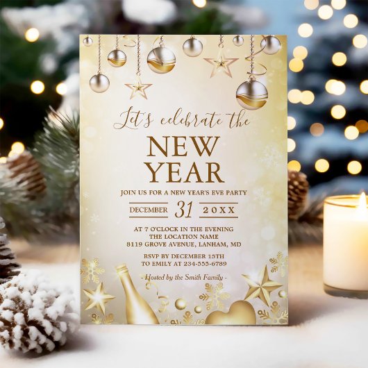 金色の装飾が新年のパーティーを祝う 招待状