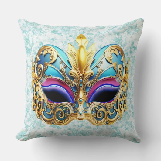 金色の装飾が施された仮面舞踏会 クッション (正面)