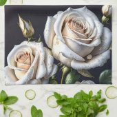 金色の詳細を持つゴージャスな白いバラ キッチンタオル (折り畳み)