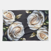 金色の詳細を持つゴージャスな白いバラ キッチンタオル (横)