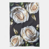 金色の詳細を持つゴージャスな白いバラ キッチンタオル (縦)
