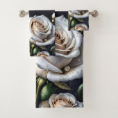 金色の詳細を持つゴージャスな白いバラ バスタオルセット (インサイチュ)