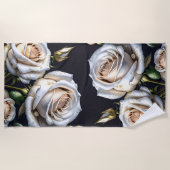 金色の詳細を持つゴージャスな白いバラ ビーチタオル (正面)