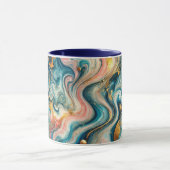 金色の豪華な青の渦巻き マグカップ (中央)