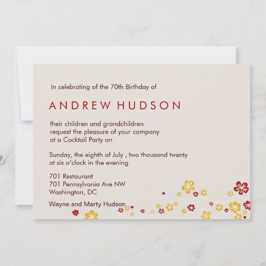 金色の赤いランタンさくらんぼの木のフー誕生日パーティー 招待状 (裏面)