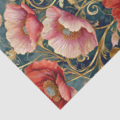 金色の赤とピンクのケシ、アロバーパターン 薄葉紙 (詳細)