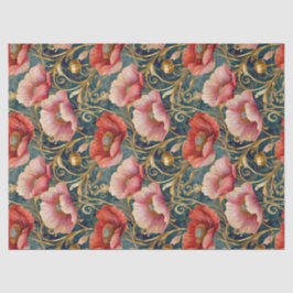 金色の赤とピンクのケシ、アロバーパターン 薄葉紙