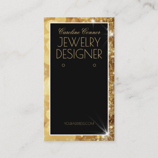 金色の輝くフレームイヤリングネックレスディスプレイ 名刺 (正面)