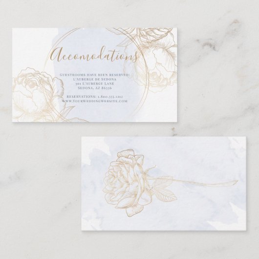 金色の金ゴールドバラのダストブルーの水色 エンクロージャーカード (正面/裏面)