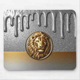 金色の金属テクスチャーが輝くロイヤルライオンのクレスト 🦁 マウスパッド