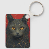 金色の金継ぎひび割れアクセントが施された黒猫 ✨ キーホルダー (裏面)