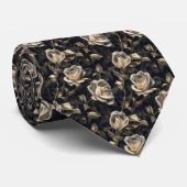 金色の開花：黒い花びら黄金のバラオン黒 ネクタイ (ロール)
