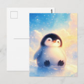 金色の雪の中のふわふわの赤ちゃんペンギン ポストカード (正面/裏面)