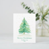 金色の雪の水彩クリスマスツリー ポストカード (スタンド正面)