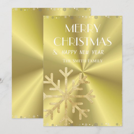金色の雪の結晶とゴージャスな背景 シーズンカード (正面/裏面)