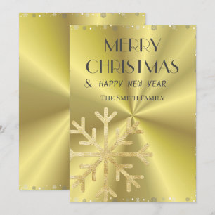 金色の雪の結晶と優雅な金の背景 ホリデーカード