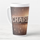 金色の雫が滴るCharlotteの名 カフェラテマグ (左アングル)