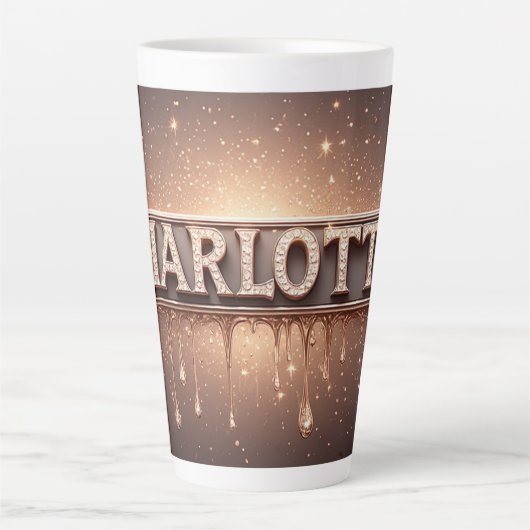 金色の雫が滴るCharlotteの名 カフェラテマグ (正面)