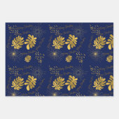 金色の青、緑、バーガンディ ラッピングペーパーシート (正面)