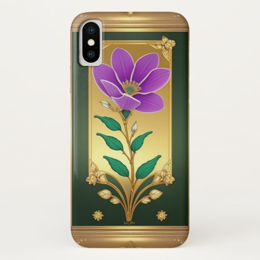 金色の額縁に飾られた紫の花のエレガントなアート Case-Mate iPhoneケース (裏面)