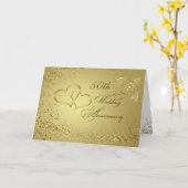 金色の飾り、ハート 50周年記念 結婚 カード (黄色い花)