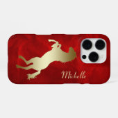 金色の馬のシルエット 立ち上がる 馬 赤  iPhoneケース (裏面横)