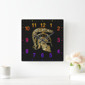 金色の騎士の鎧で虹色の番号を持つヘルメット スクエア壁時計 (ホーム)